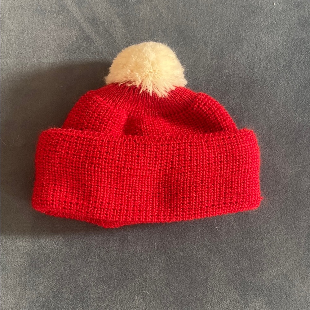 Red Signal Hat with Cream Pom-Pom
